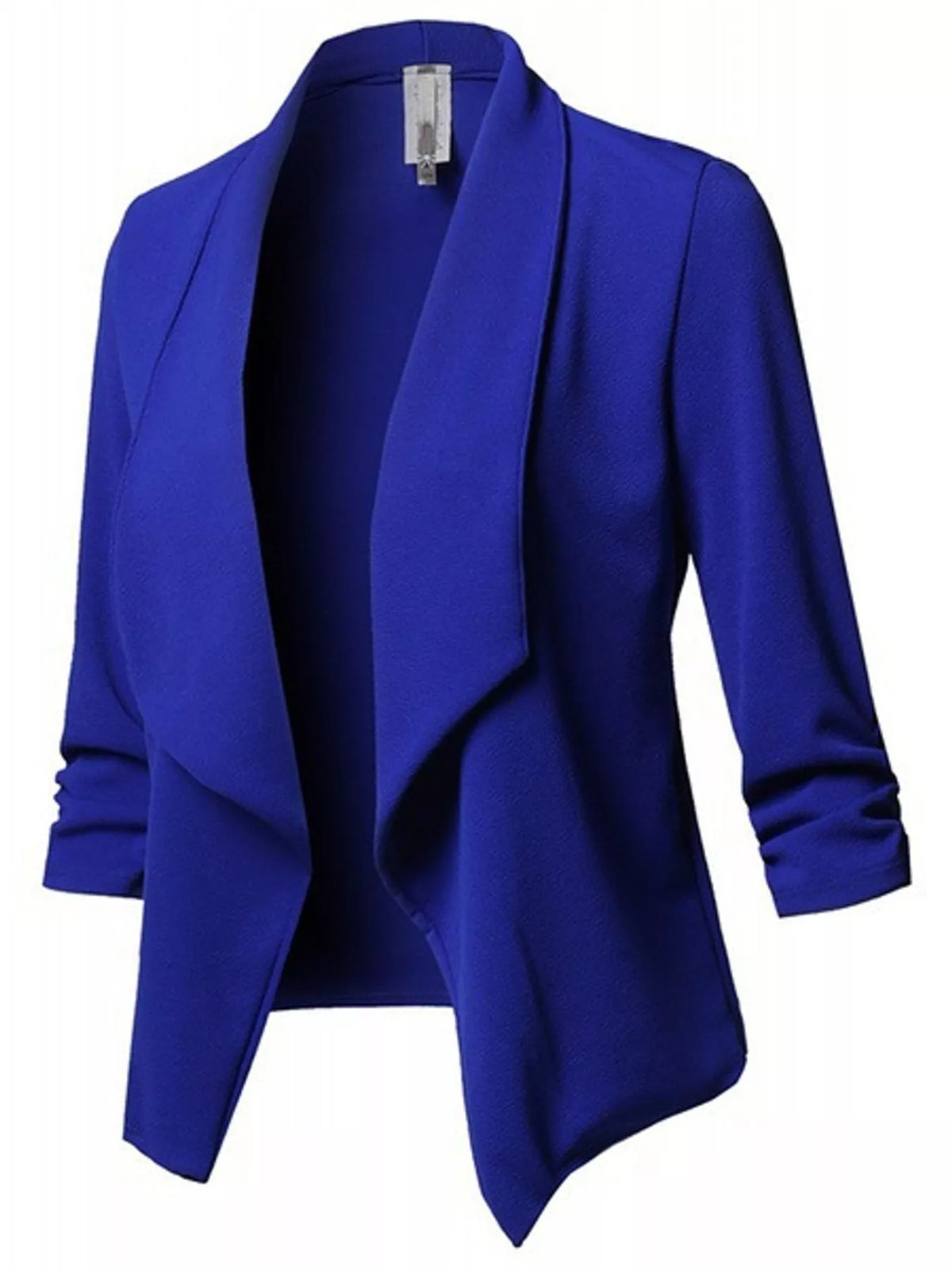 Full Size Open Front Drape Blazer with 3/4 Ruched Sleeves Plus Size in Blue