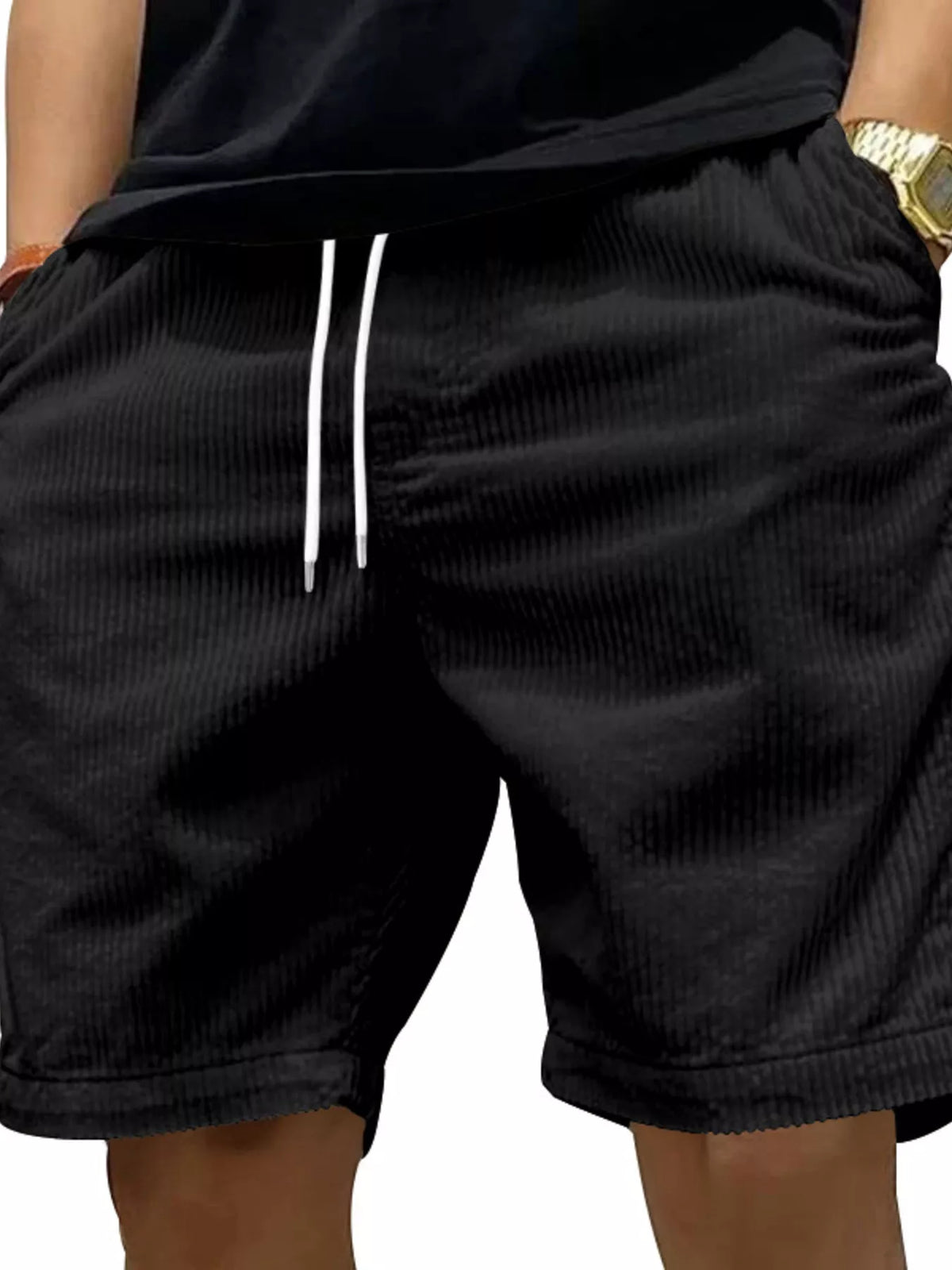 Men's Full Size Casual Corduroy Drawstring Shorts Plus Size, view 2
