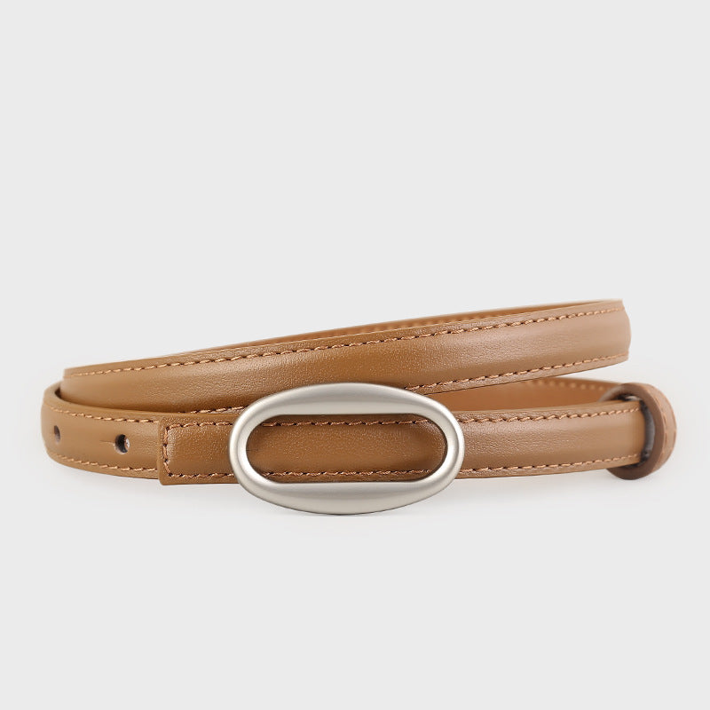 Oval Buckle Skinny Leather Belt - Lilixa.store