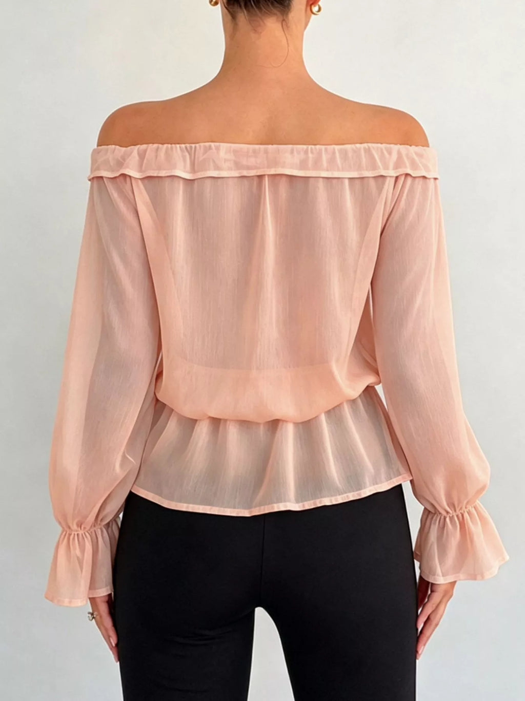 Off-Shoulder Flounce Sleeve Chiffon Blouse - Lilixa.store