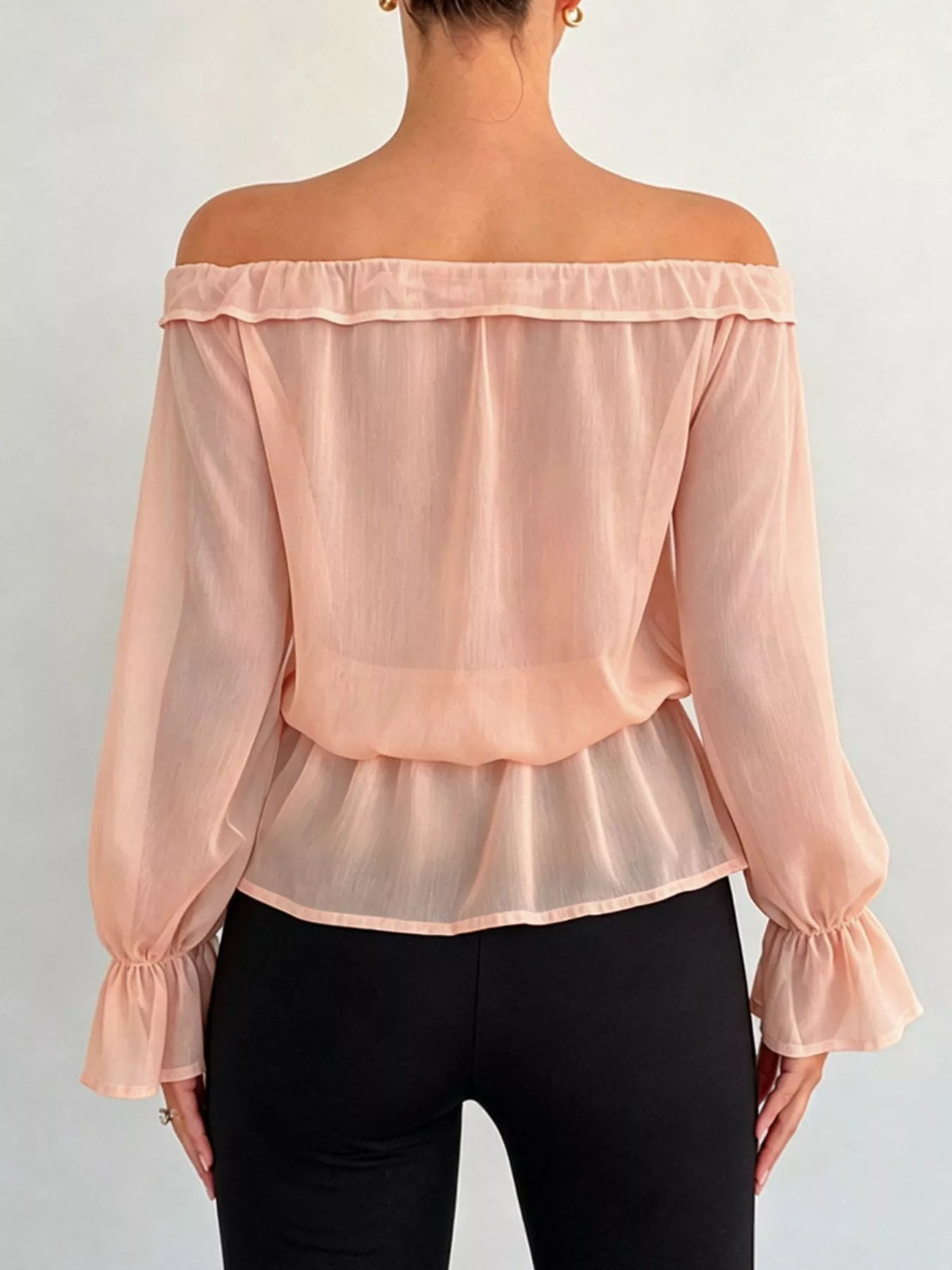 Off-Shoulder Flounce Sleeve Chiffon Blouse - Lilixa.store