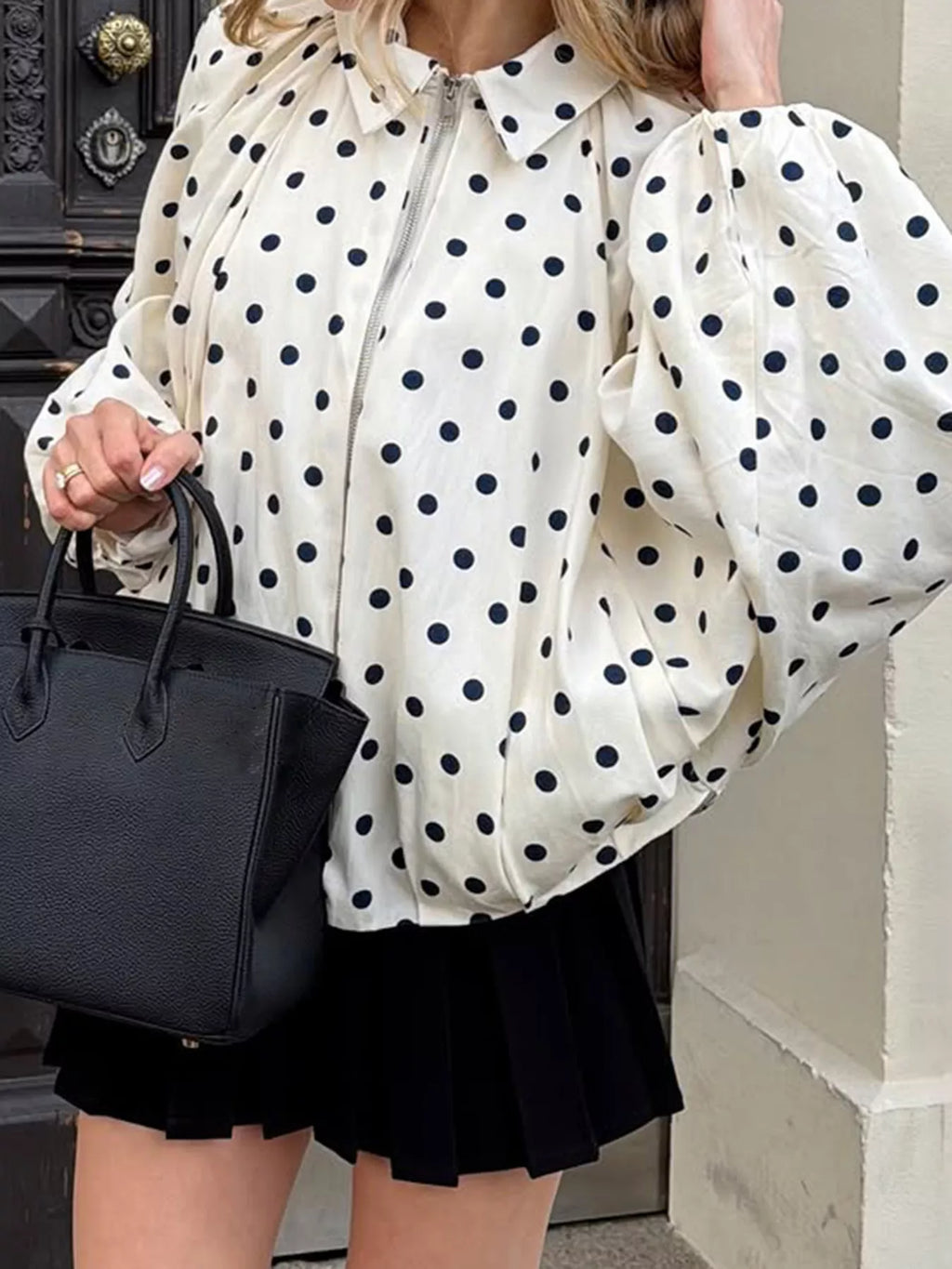 Polka Dot Zip-Up Jacket - Lilixa.store