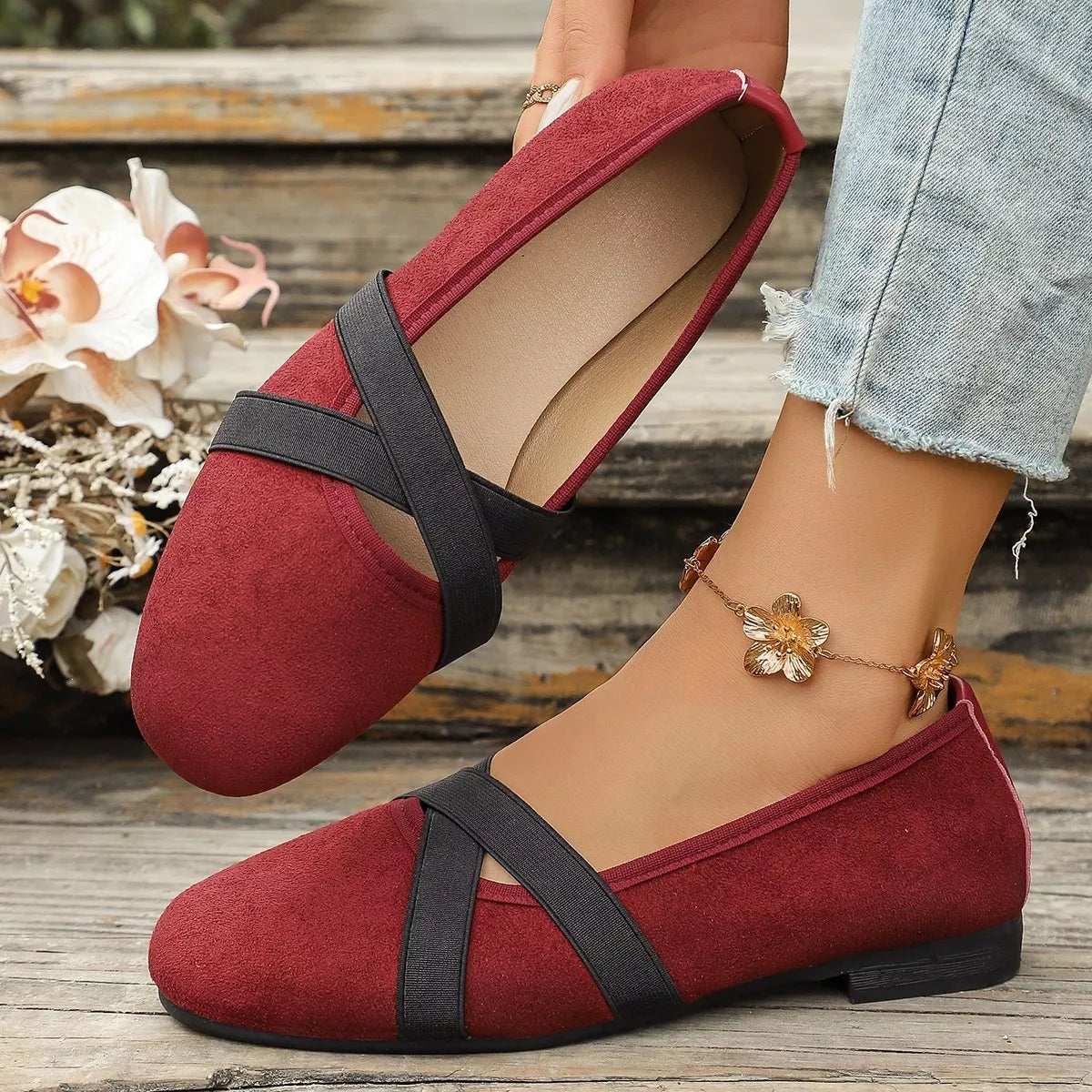Suede Cross-Strap Slip-On Loafers, view 2