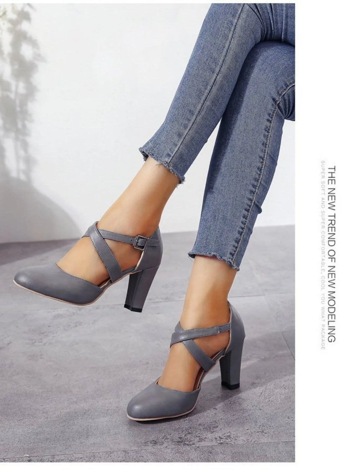 Cross-Strap Block Heel Pumps - Lilixa.store