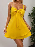 Layered Sweetheart Neck Bow Front Mini Cami Dress - Lilixa.store