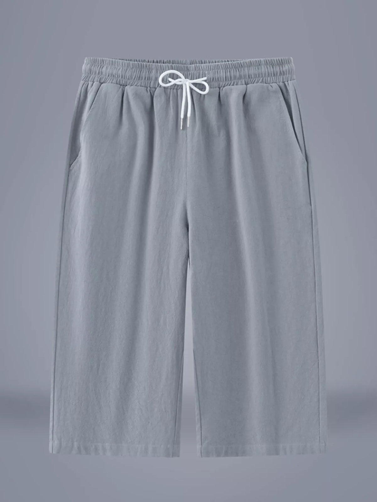 Men's Plus Size Casual Cropped Drawstring Pants in Light Gray