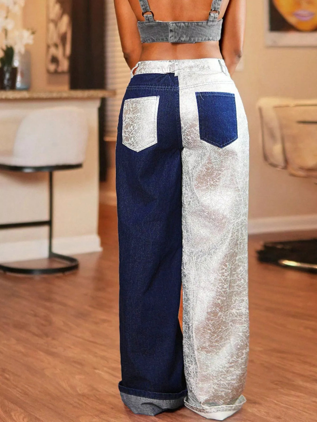 Two-Tone Wide-Leg Jeans - Lilixa.store
