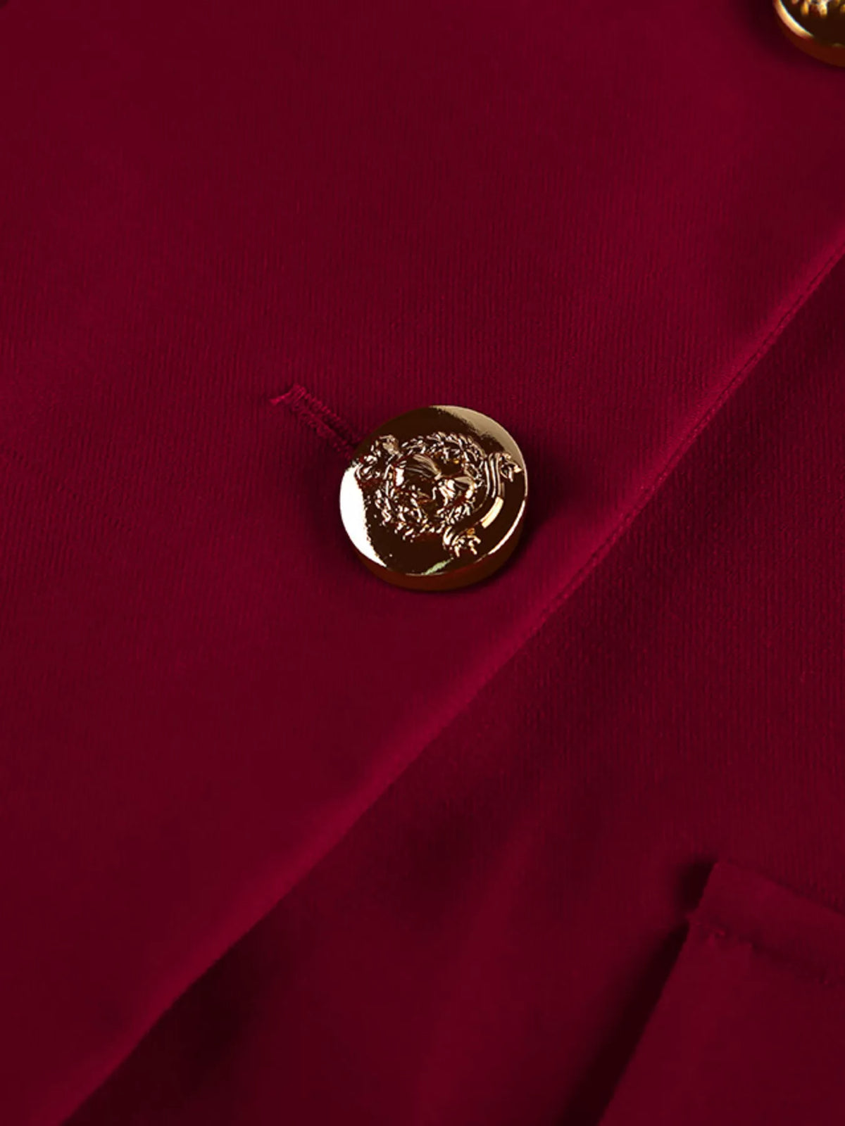Lapel Collar Blazer and Wide-Leg Pants Set in Wine Red, view 13