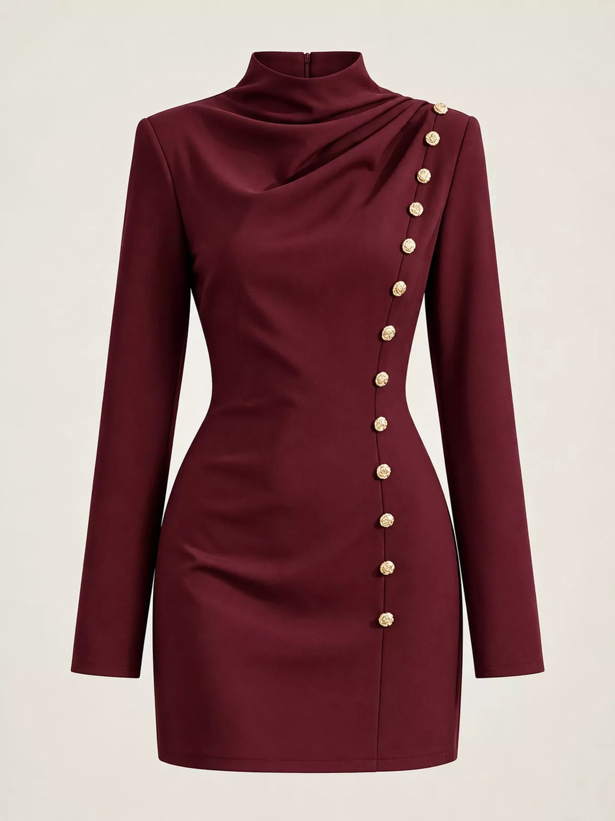Full Size Decorative Button Mock Neck Mini Dress Plus Size, view 9