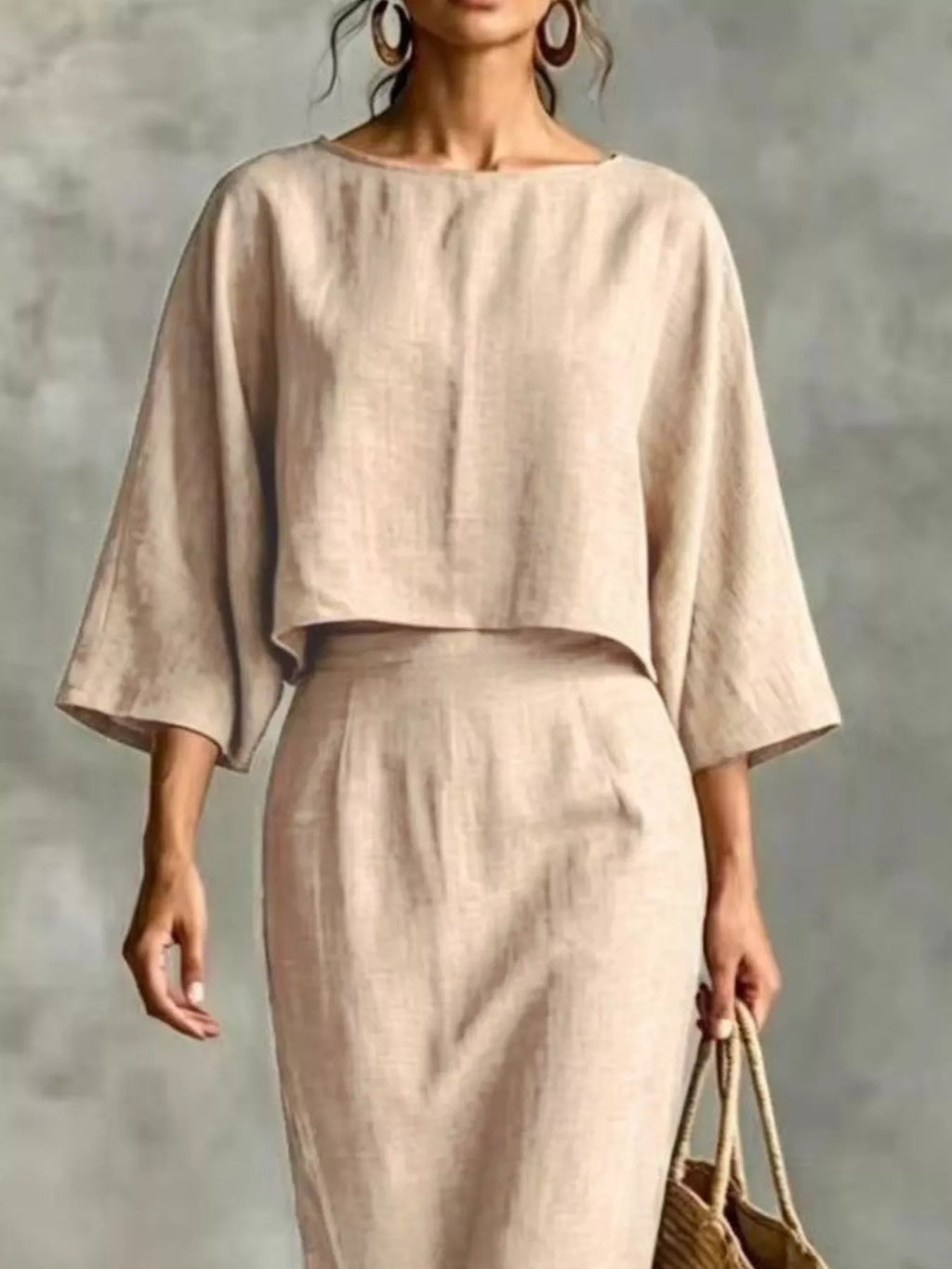 Full Size Solid Color Cropped Top and Midi Skirt Set Plus Size - Lilixa.store