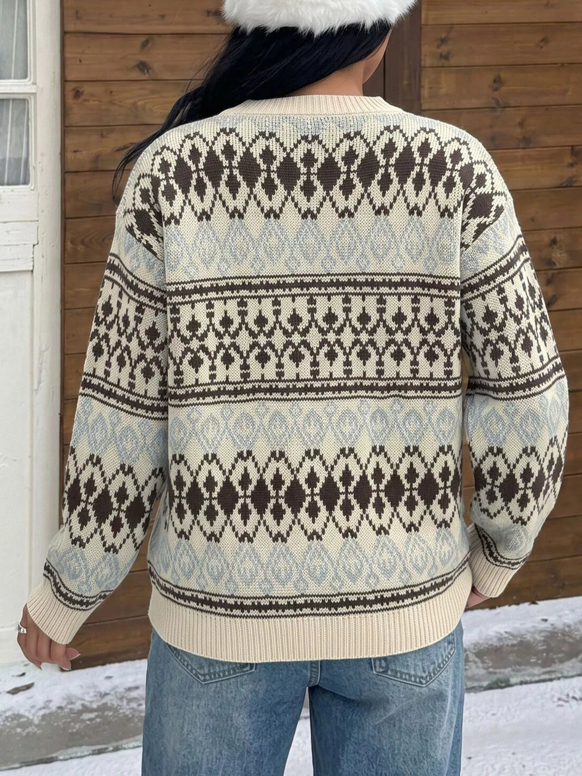 Fair Isle Pattern Crew Neck Sweater