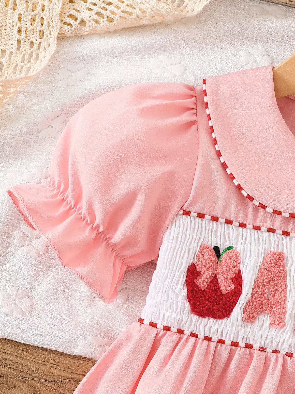 Children's Smocked ABC Apple Embroidered Peter Pan Collar Dress - Lilixa.store