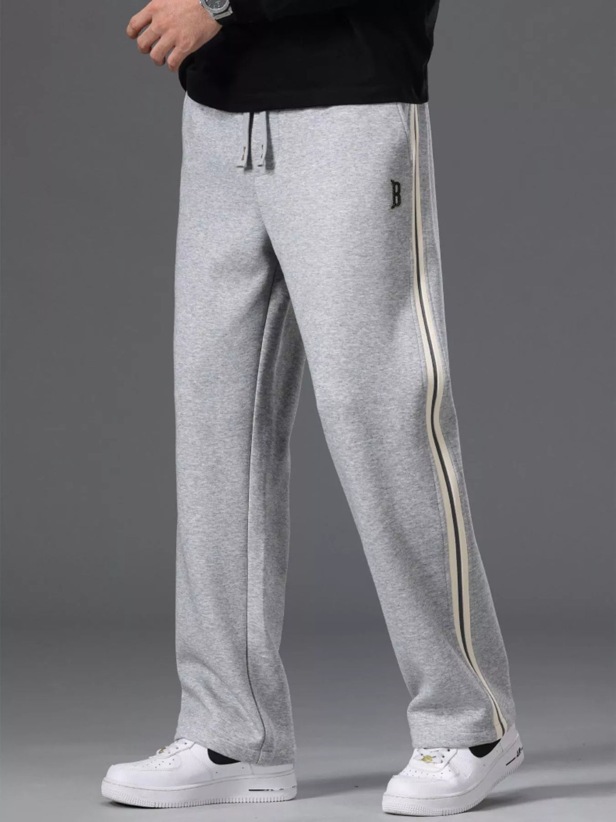 Men's Side Striped Casual Drawstring Pants in Gray