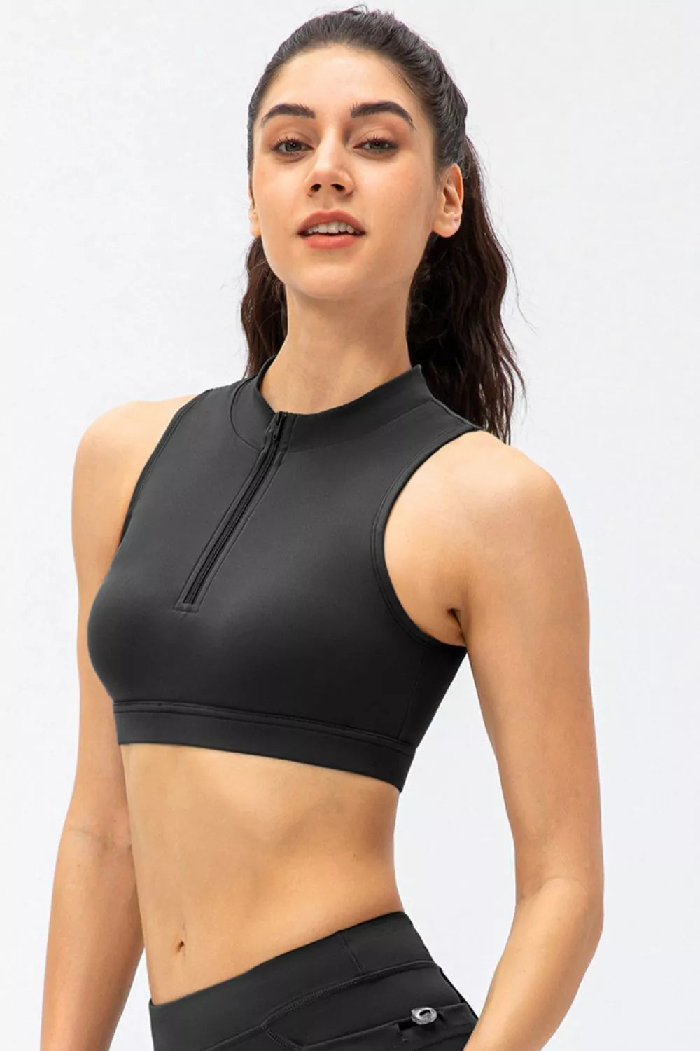 Full Size Cropped Cutout Back Zipper Front Active Tank Top - Lilixa.store