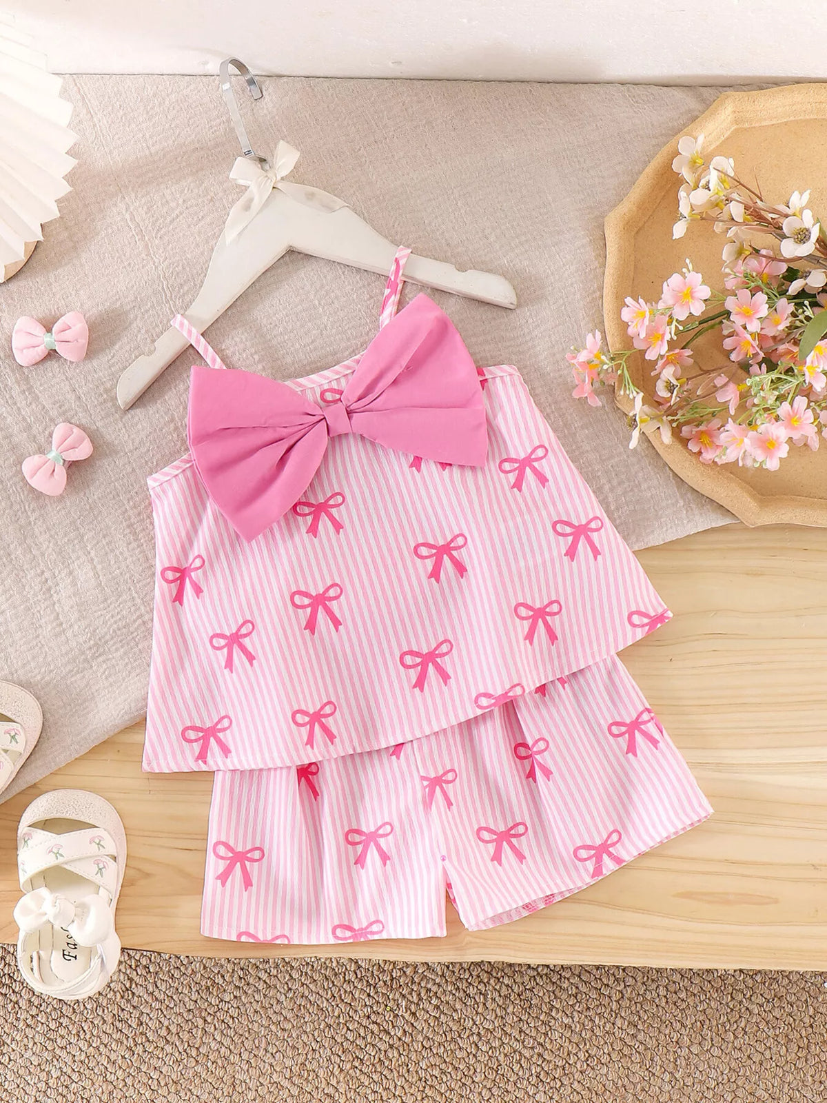 Children's Striped Bow Cami and Shorts Set - Lilixa.store
