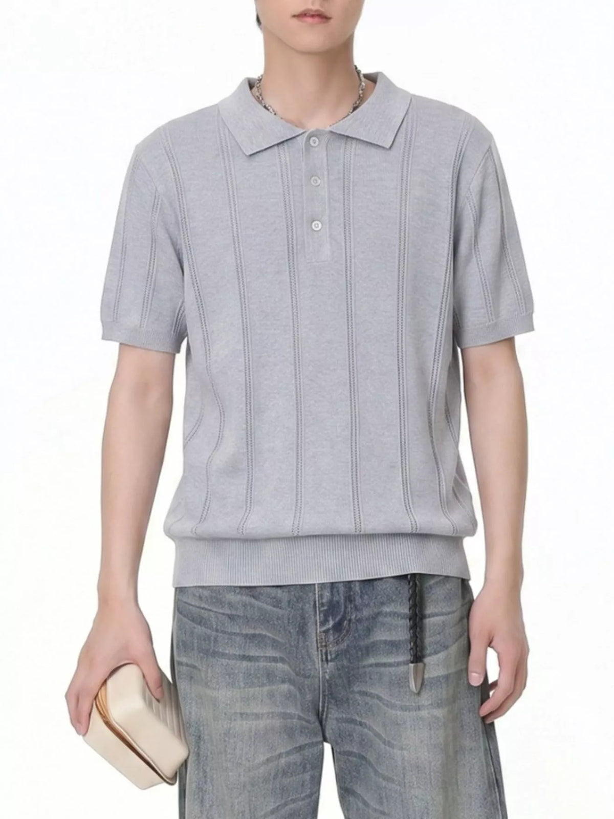 Men's Button Detail Short Sleeve Polo