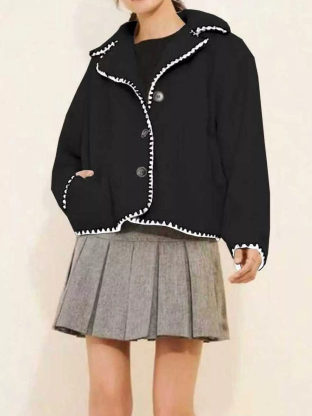 Sherpa Contrast Trim Button Up Outerwear - Lilixa.store