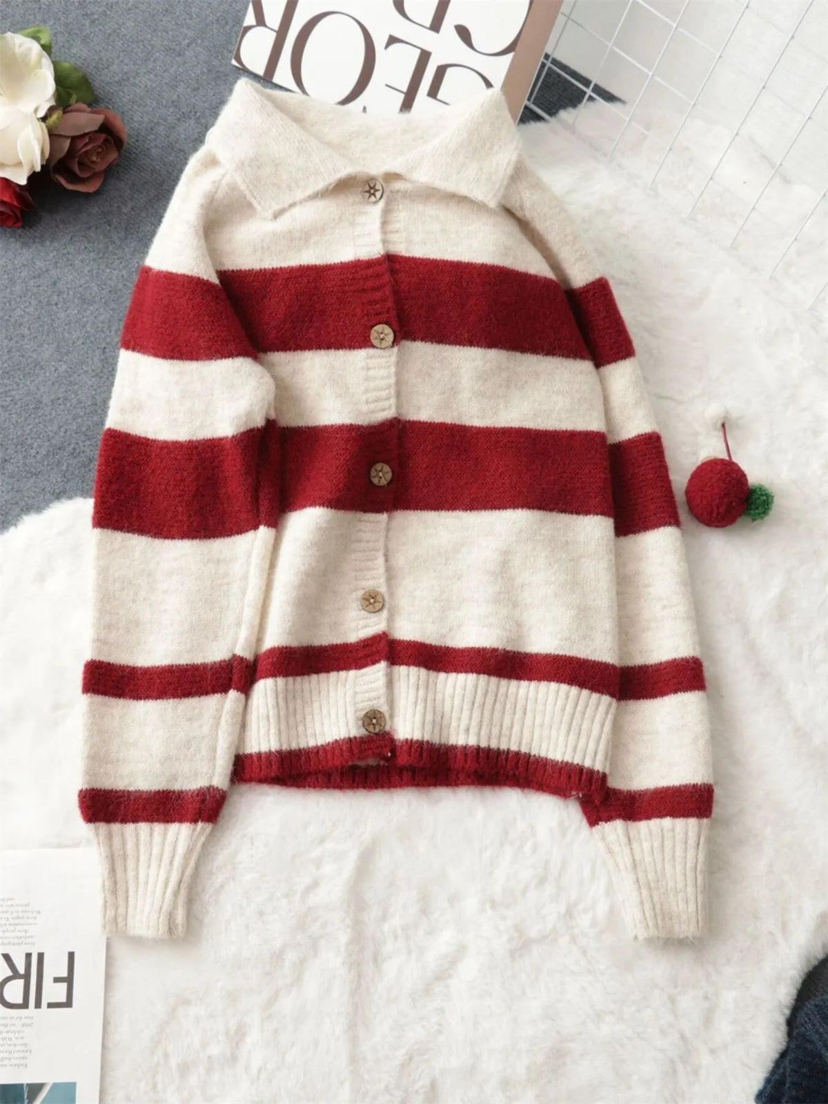 Striped Button-Up Cozy Cardigan - Lilixa.store