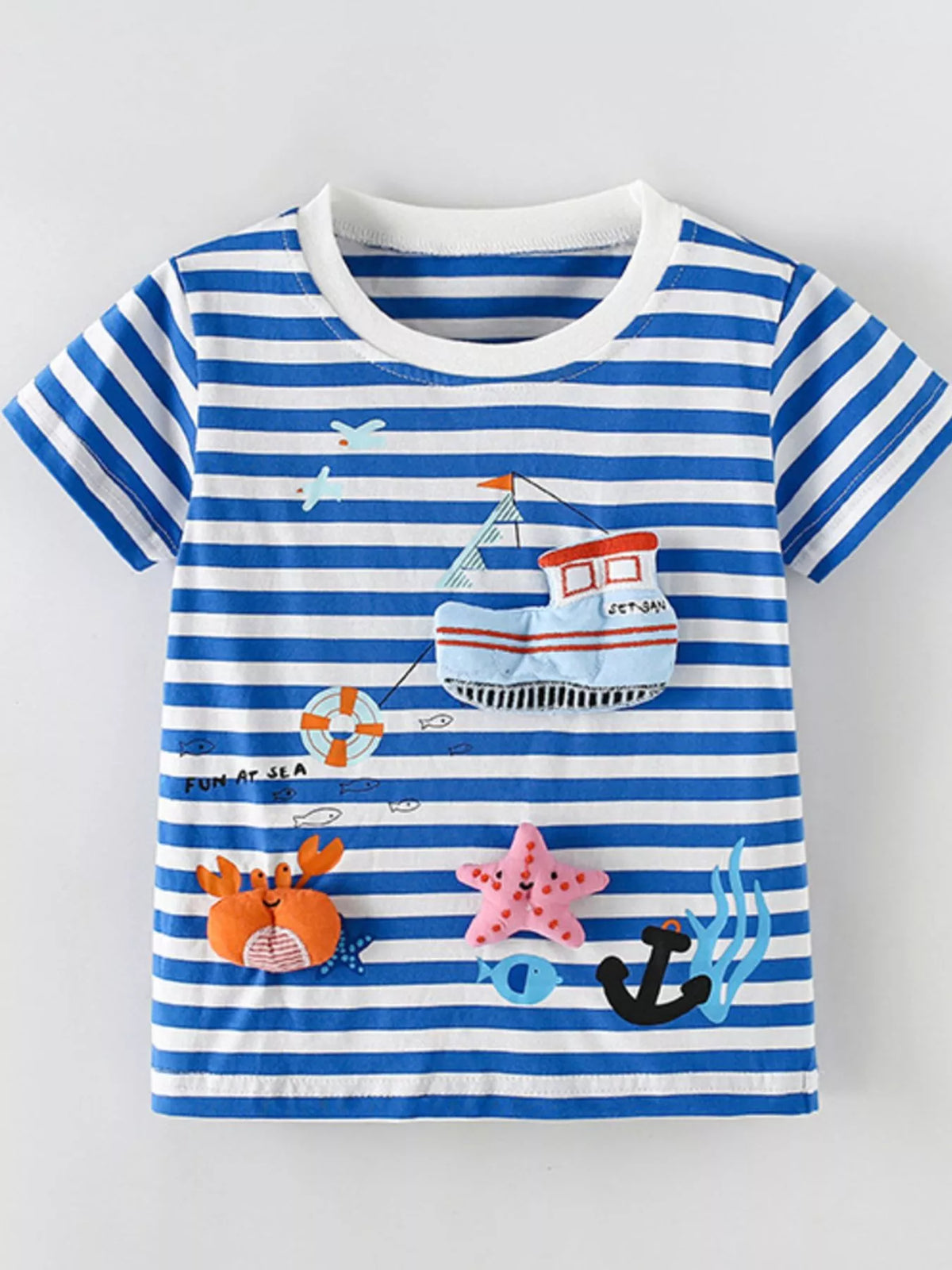 Children's Nautical Adventure Striped Short Sleeve Tee - Lilixa.store