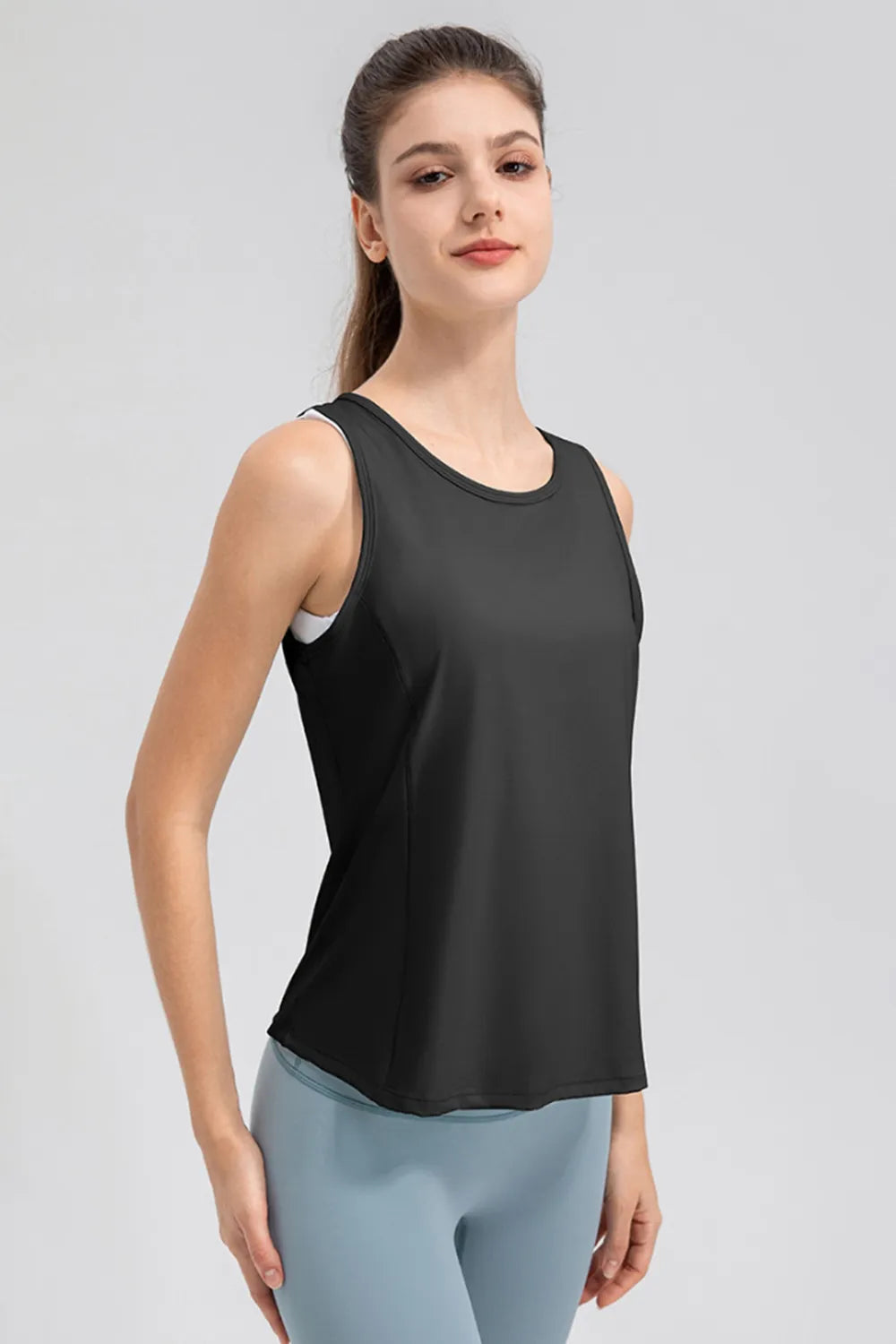 Wide Strap Round Neck Active Tank - Lilixa.store