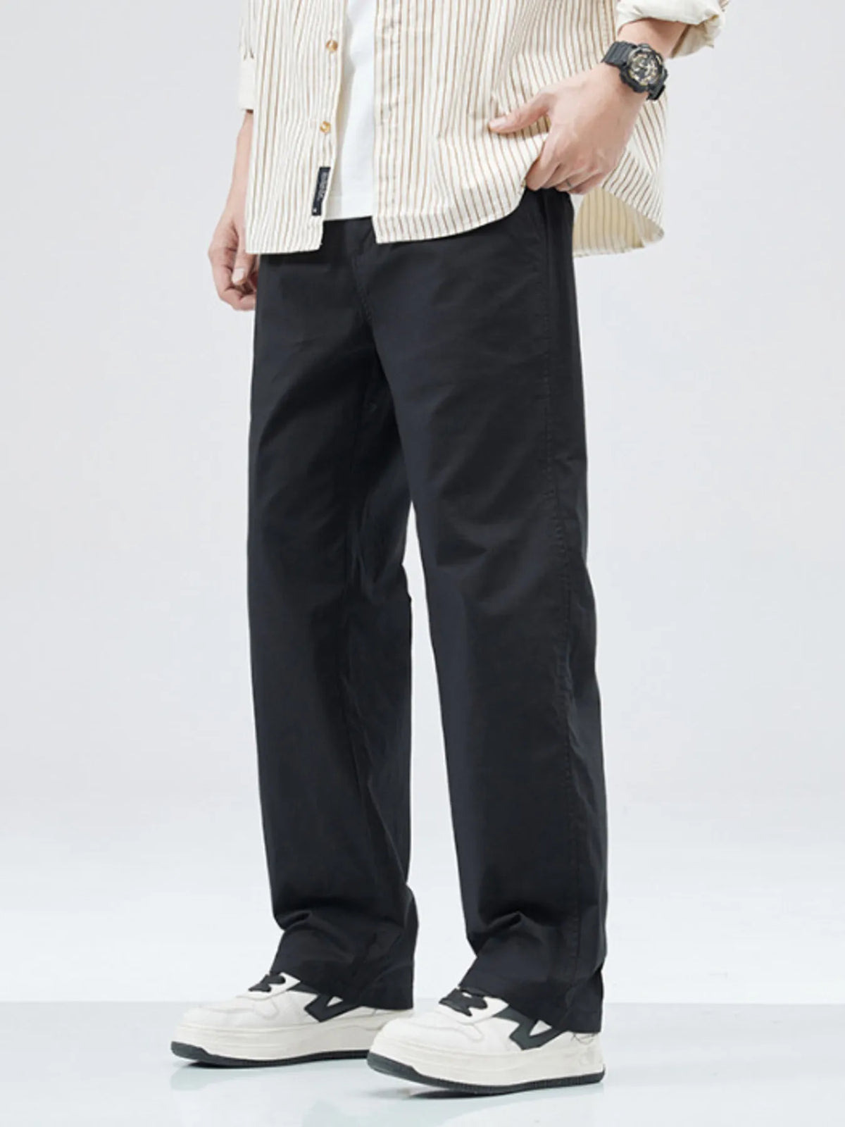 Men's Full Size Casual Loose Fit Straight Leg Pants Plus Size in Black