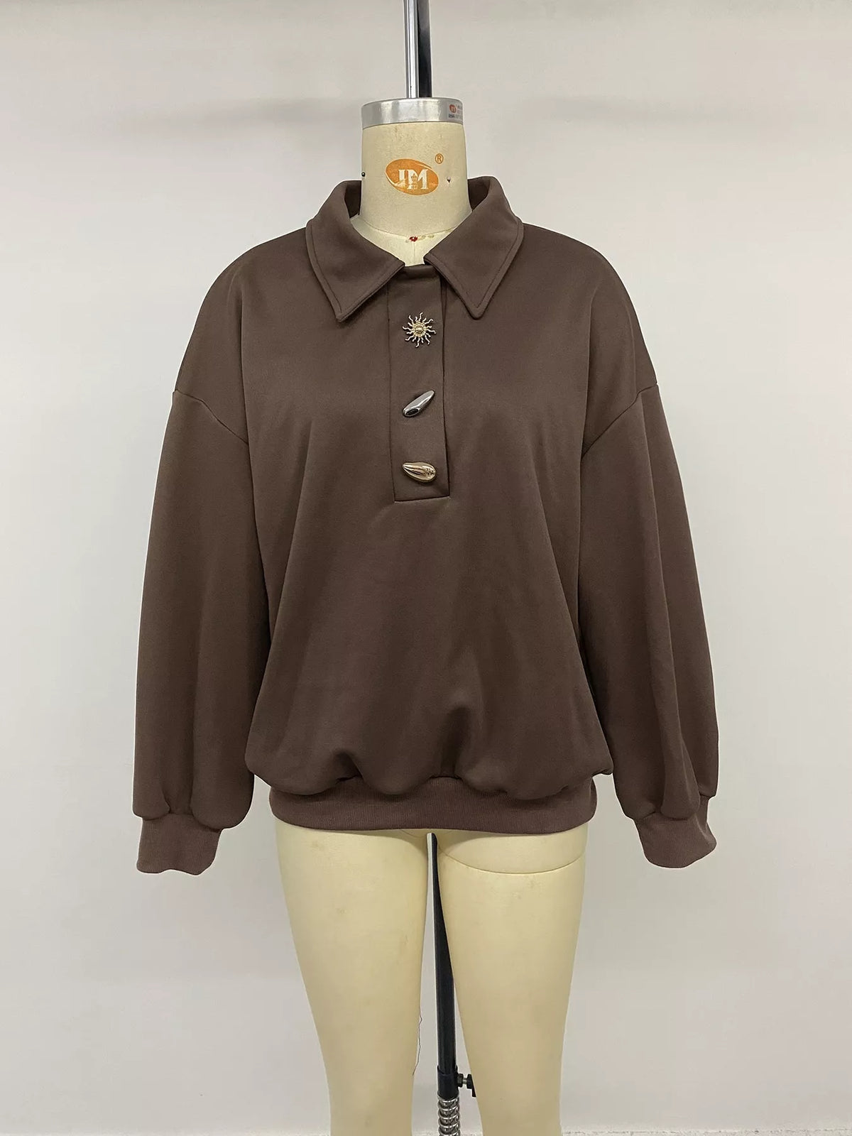 Polo Collar Dropped Shoulder Sweatshirt - Lilixa.store