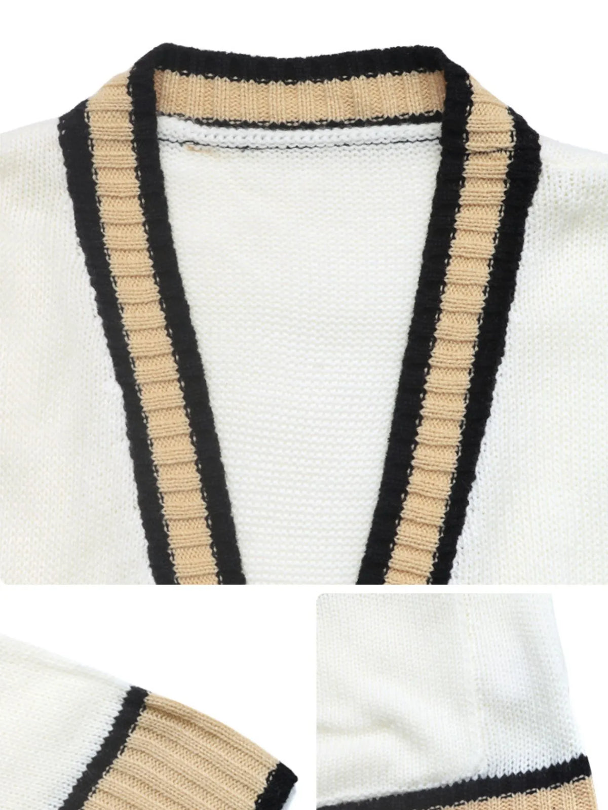Contrast Trim Button Up Knit Cardigan - Lilixa.store