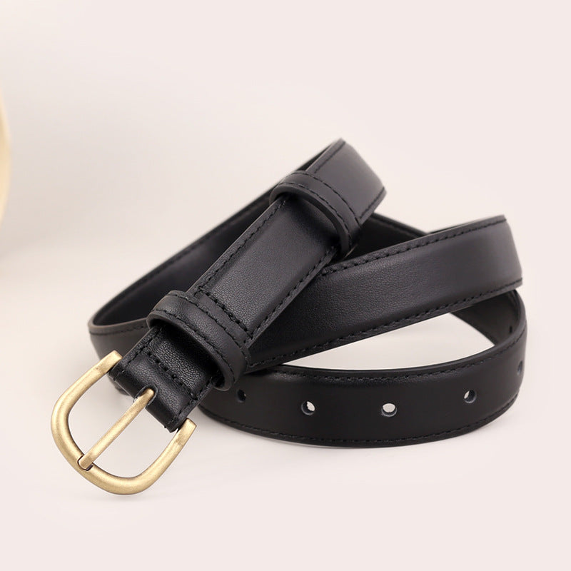 Skinny Leather Belt with Golden Buckle - Lilixa.store