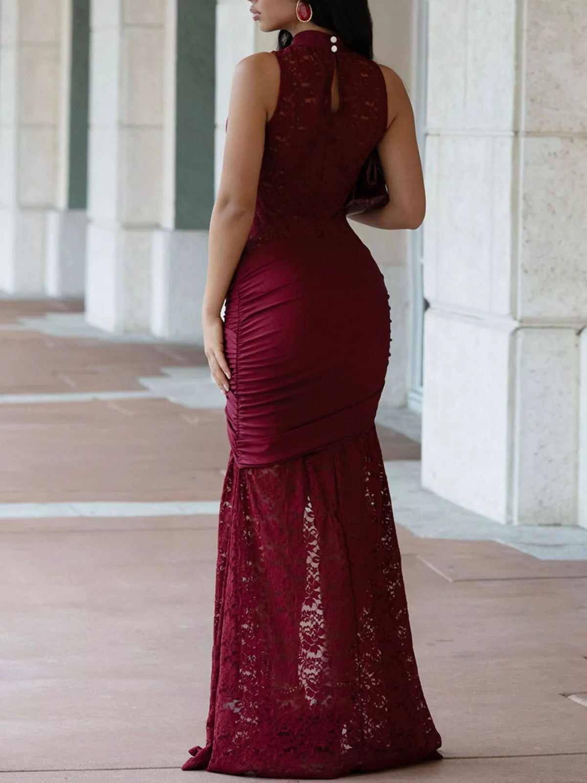 Lace Keyhole High-Slit Maxi Dress, view 6