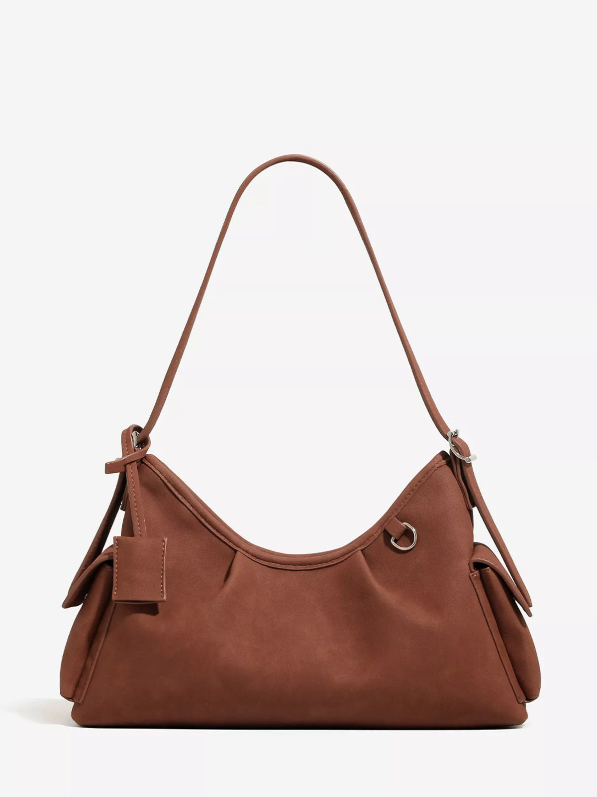Suede Ruched Shoulder Bag in Brown, view 3