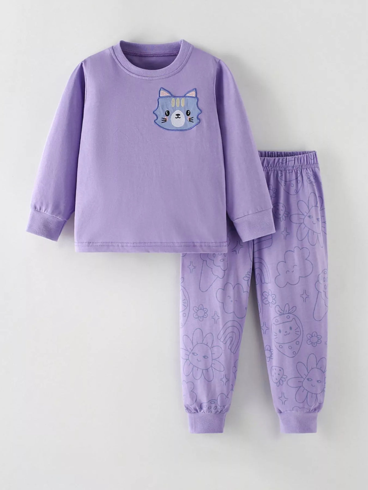 Children's Cat Round Neck Sweatshirt and Pants Set - Lilixa.store