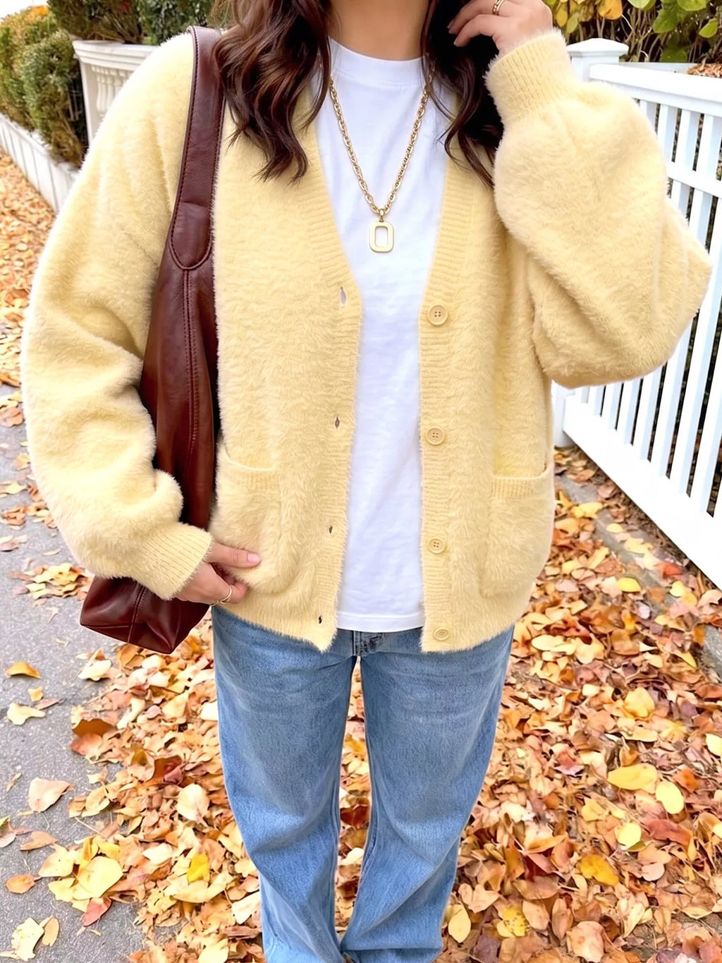 Button Up V-Neck Cardigan - Lilixa.store
