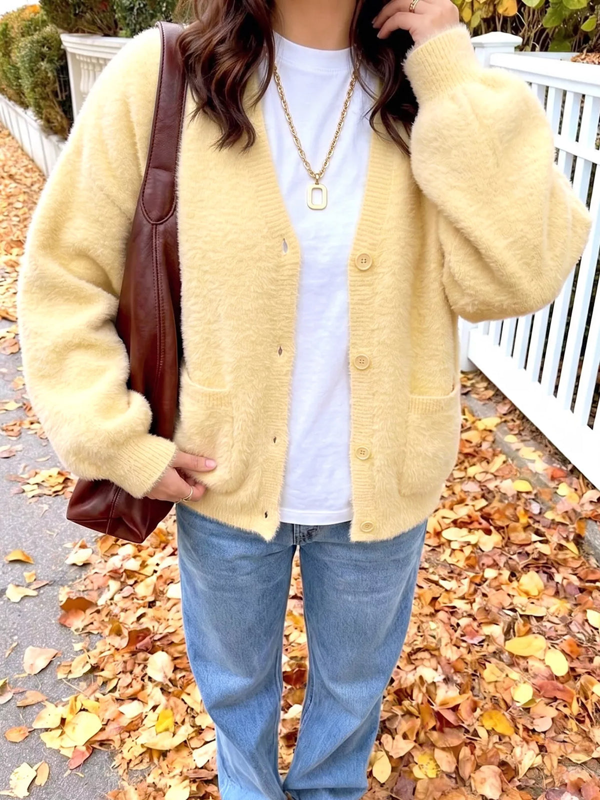 Button Up V-Neck Cardigan - Lilixa.store