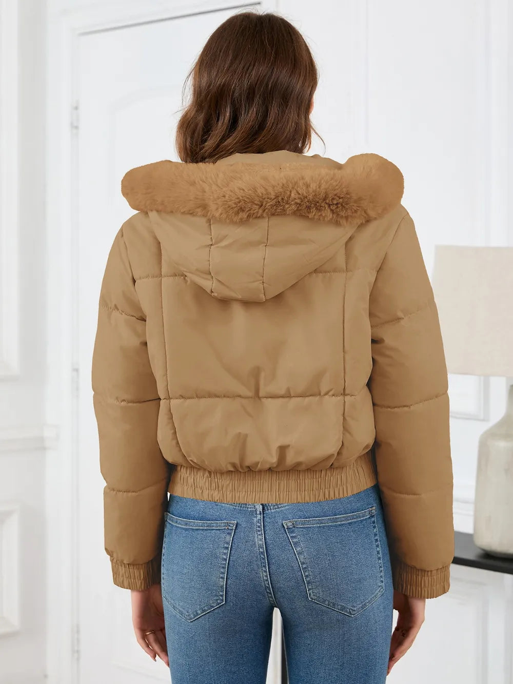 Pocketed Long Sleeve Cropped Hooded Winter Coat - Lilixa.store