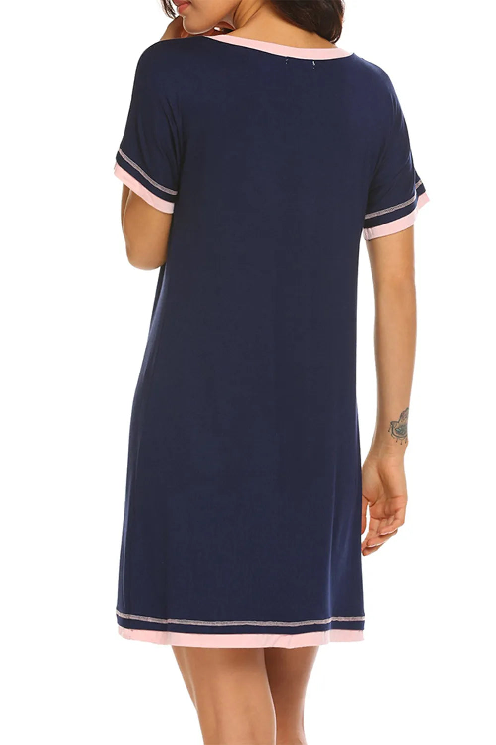 Contrast Trim Short Sleeve Lounge Dress - Lilixa.store