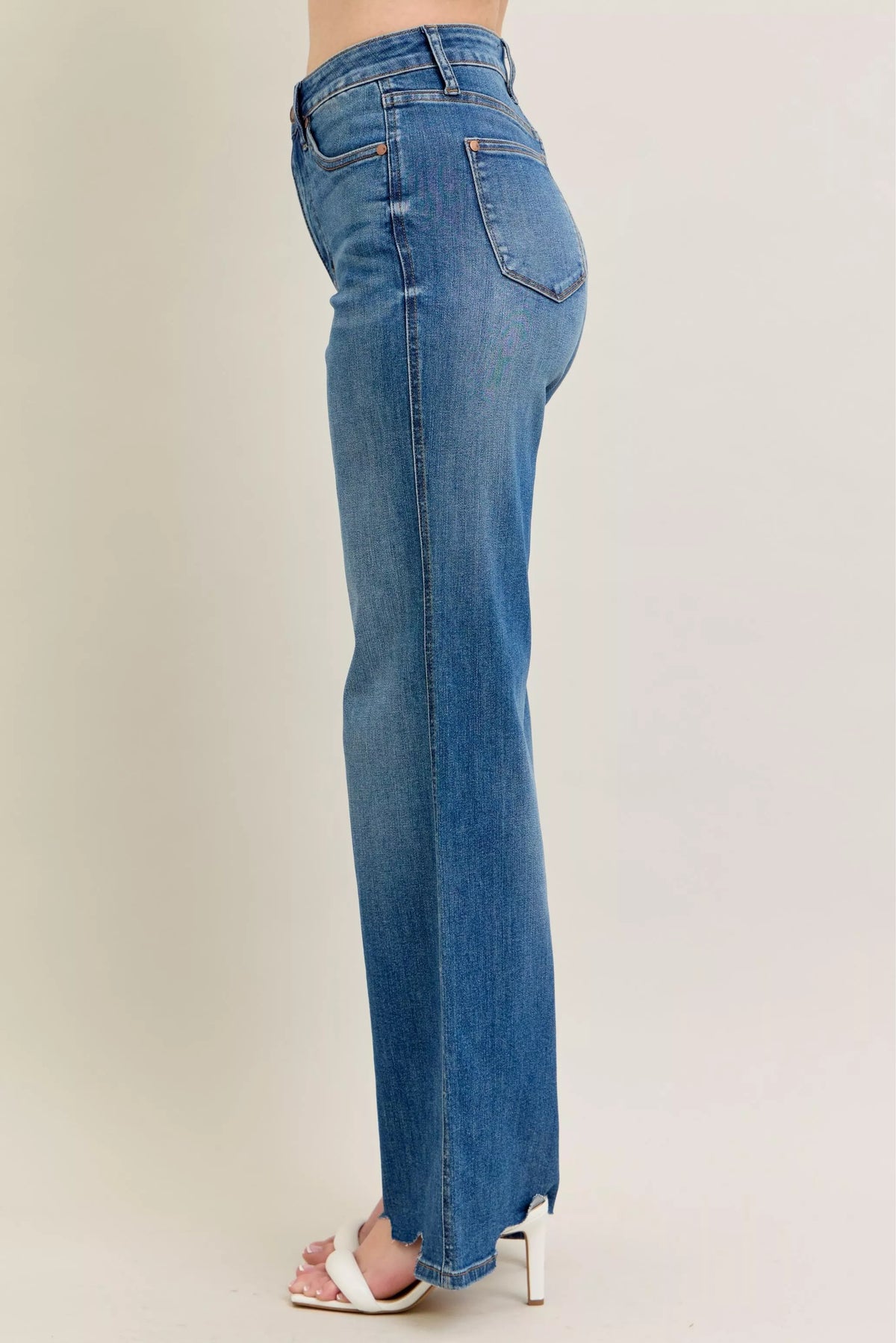 Judy Blue Full Size High Waist Tummy Control Chew Hem Destroy Wide Jeans Plus Size - Lilixa.store