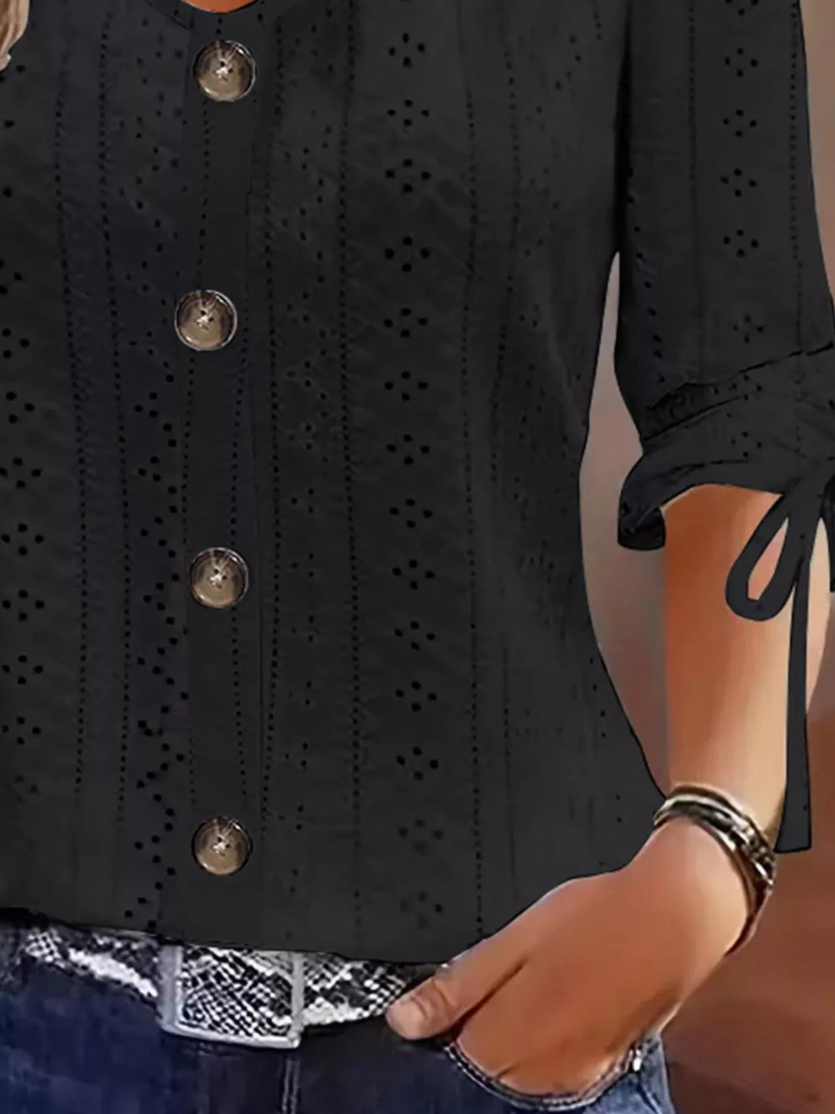 Eyelet Tie-Sleeve Detail Top, view 4