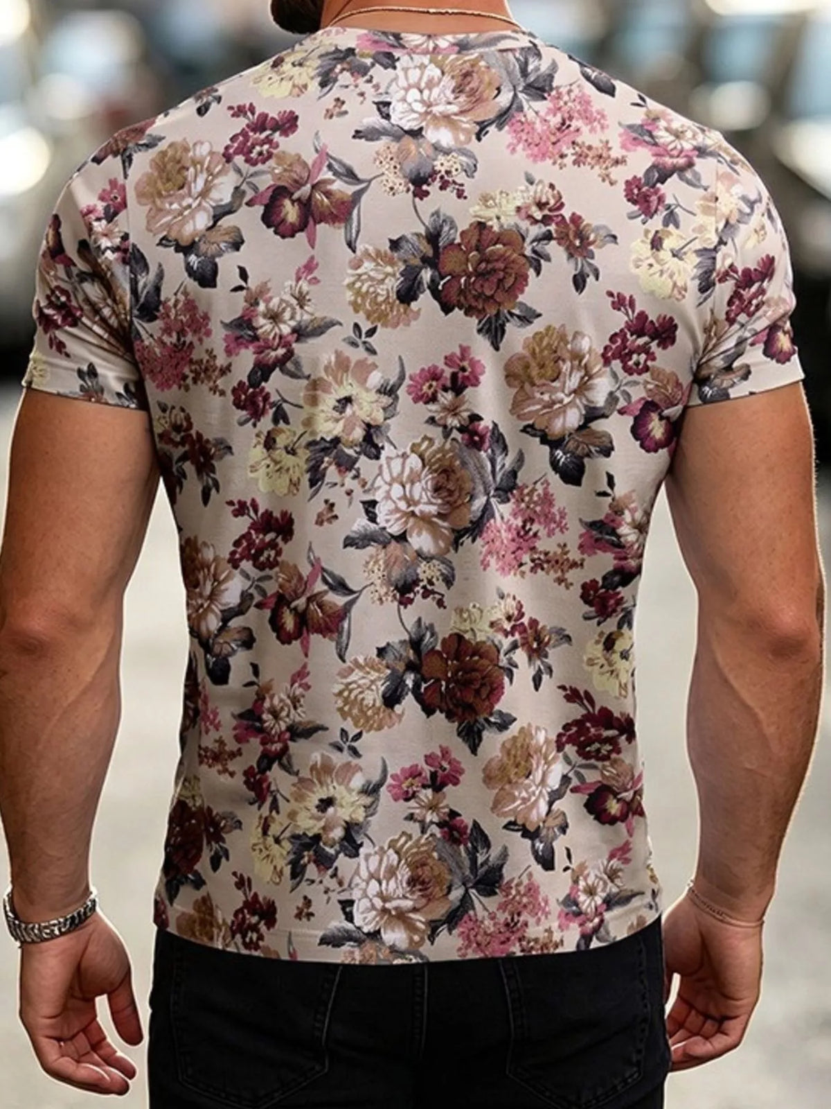 Men's Plus Size Floral Print Slim Fit T-Shirt - Lilixa.store