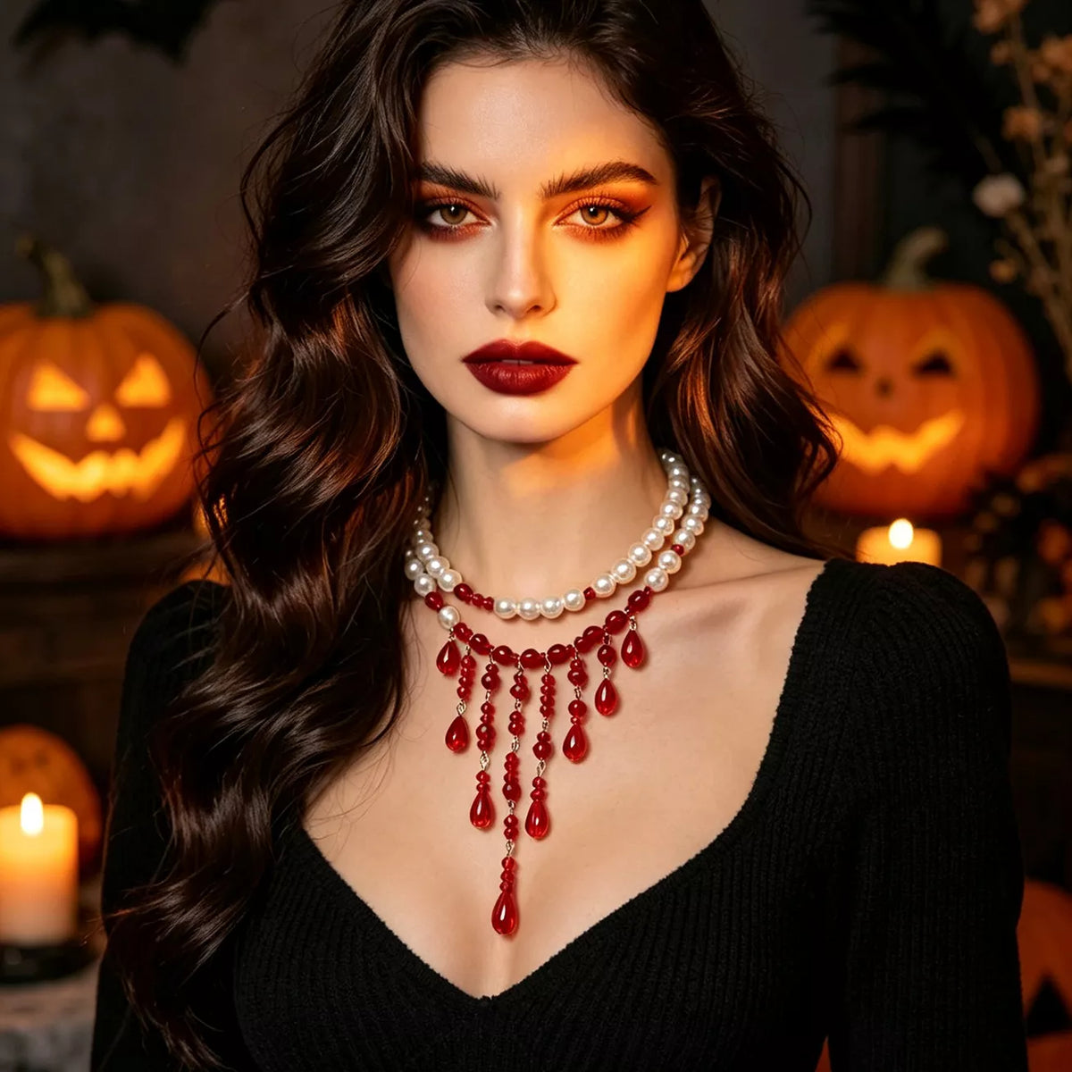 Halloween Teardrop Beaded Double Layered Necklace, view 5