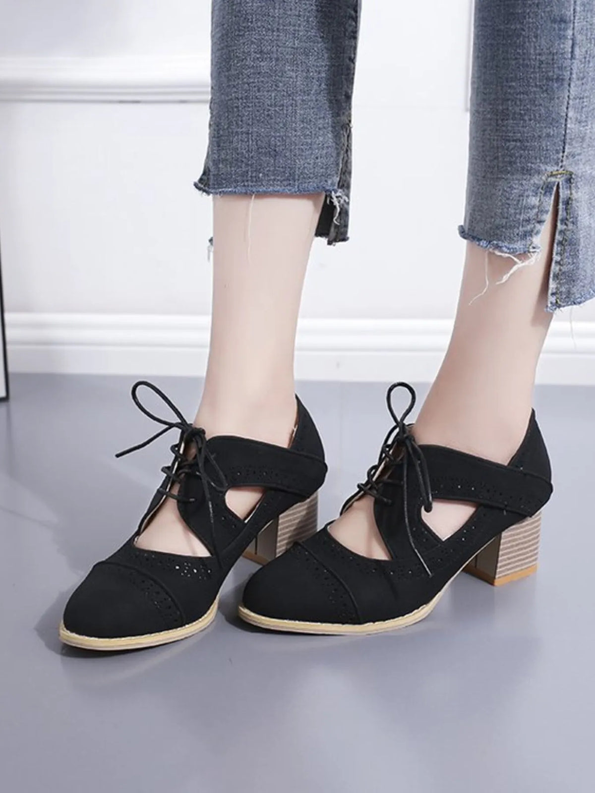Lace-Up Block Heel Pumps - Lilixa.store