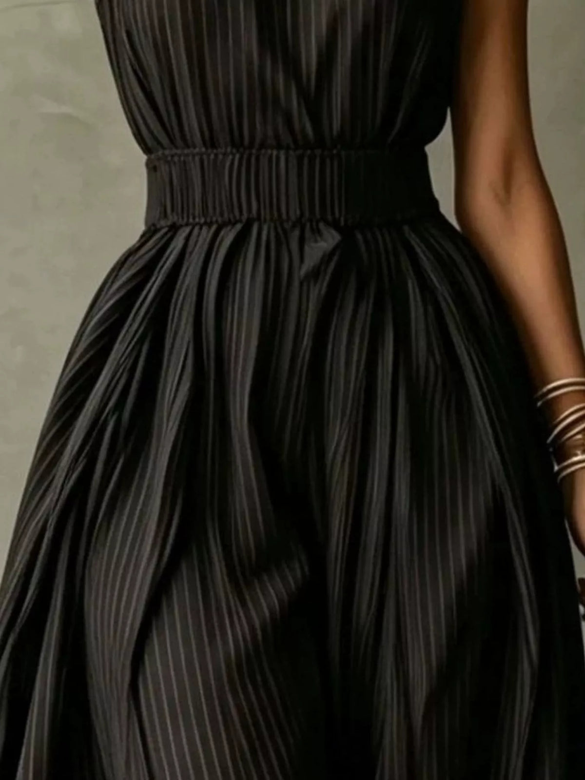 Striped Mock Neck Sleeveless Maxi Dress - Lilixa.store