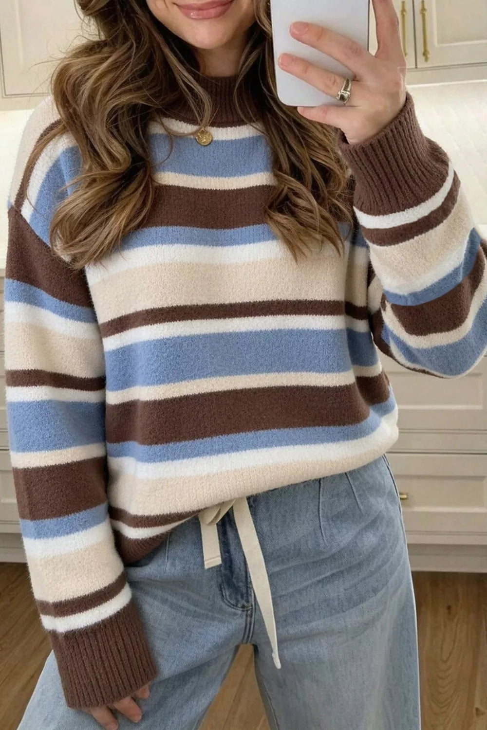 Striped Dropped Shoulder Sweater - Lilixa.store