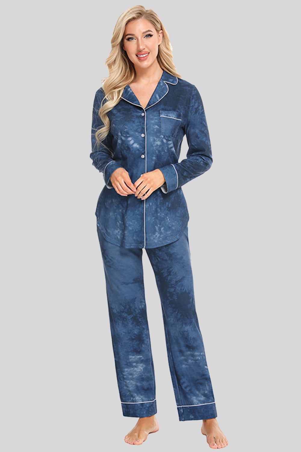 Collared Neck Long Sleeve Loungewear Set with Pockets - Lilixa.store