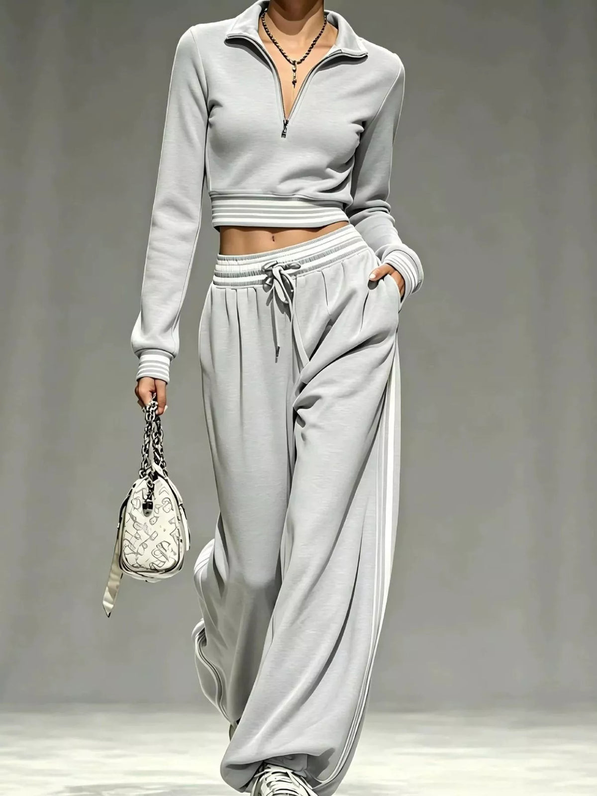Full Size Half Zip Cropped Top and Pants Set Plus Size - Lilixa.store