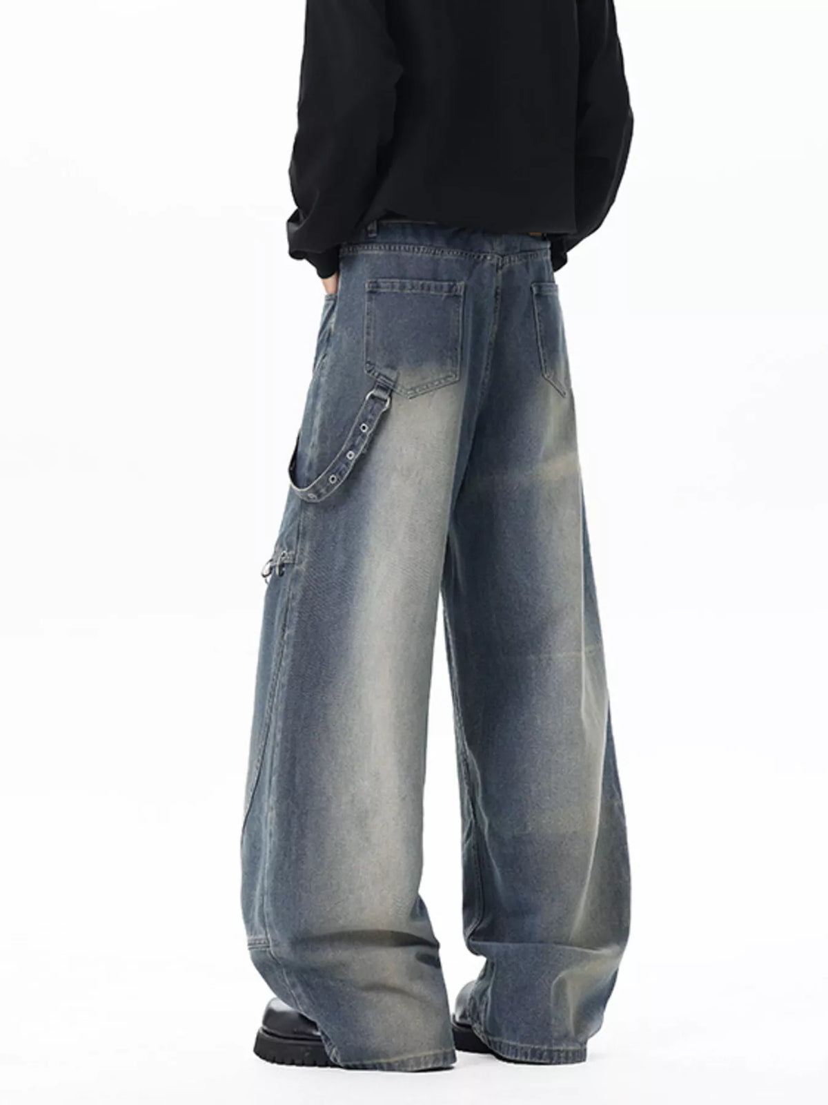 Men's Full Size Wide-Leg Denim Jeans with Metal Ring Plus Size - Lilixa.store