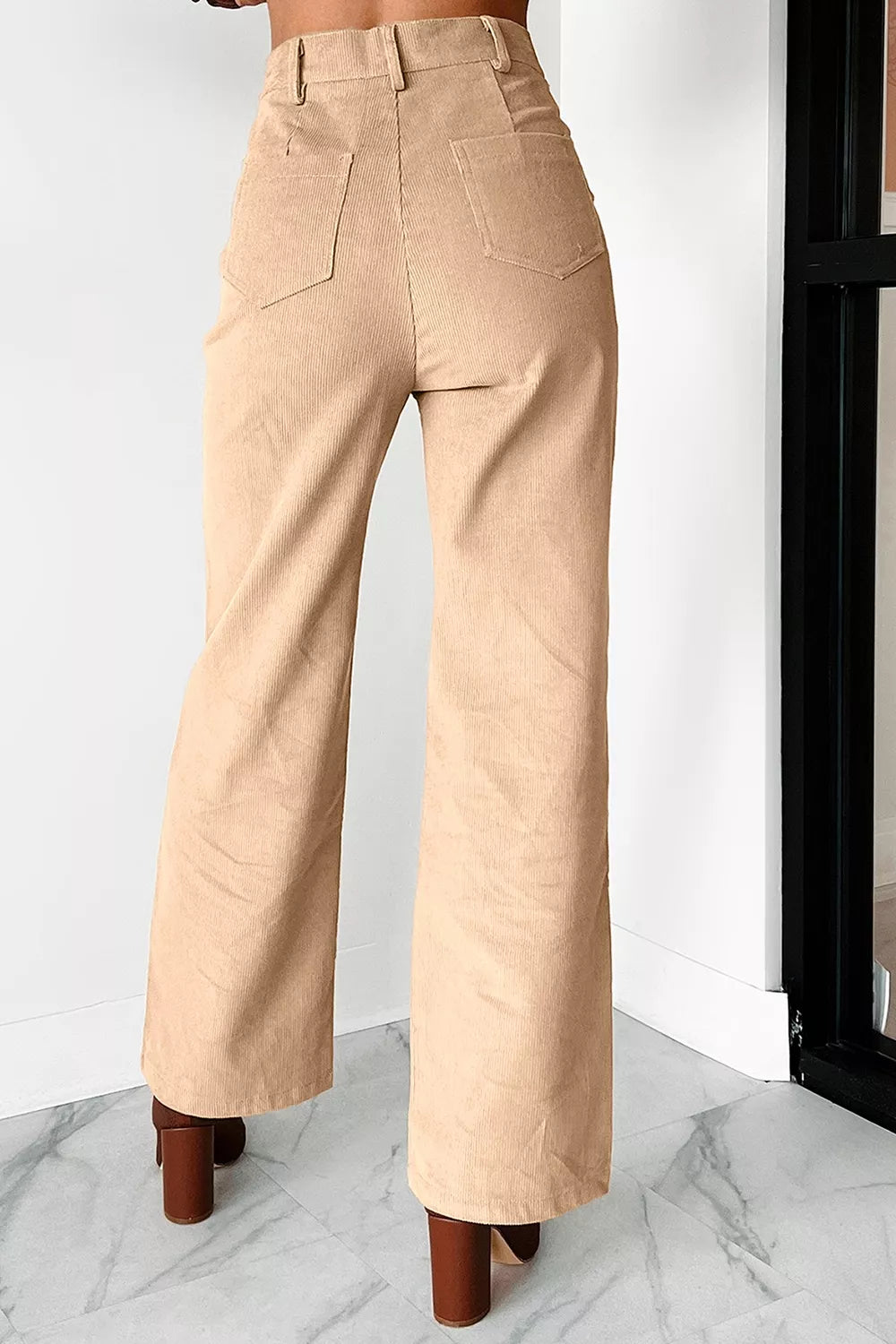 Corduroy Side Panel Colorblock Straight Leg Pants in Tan, view 2