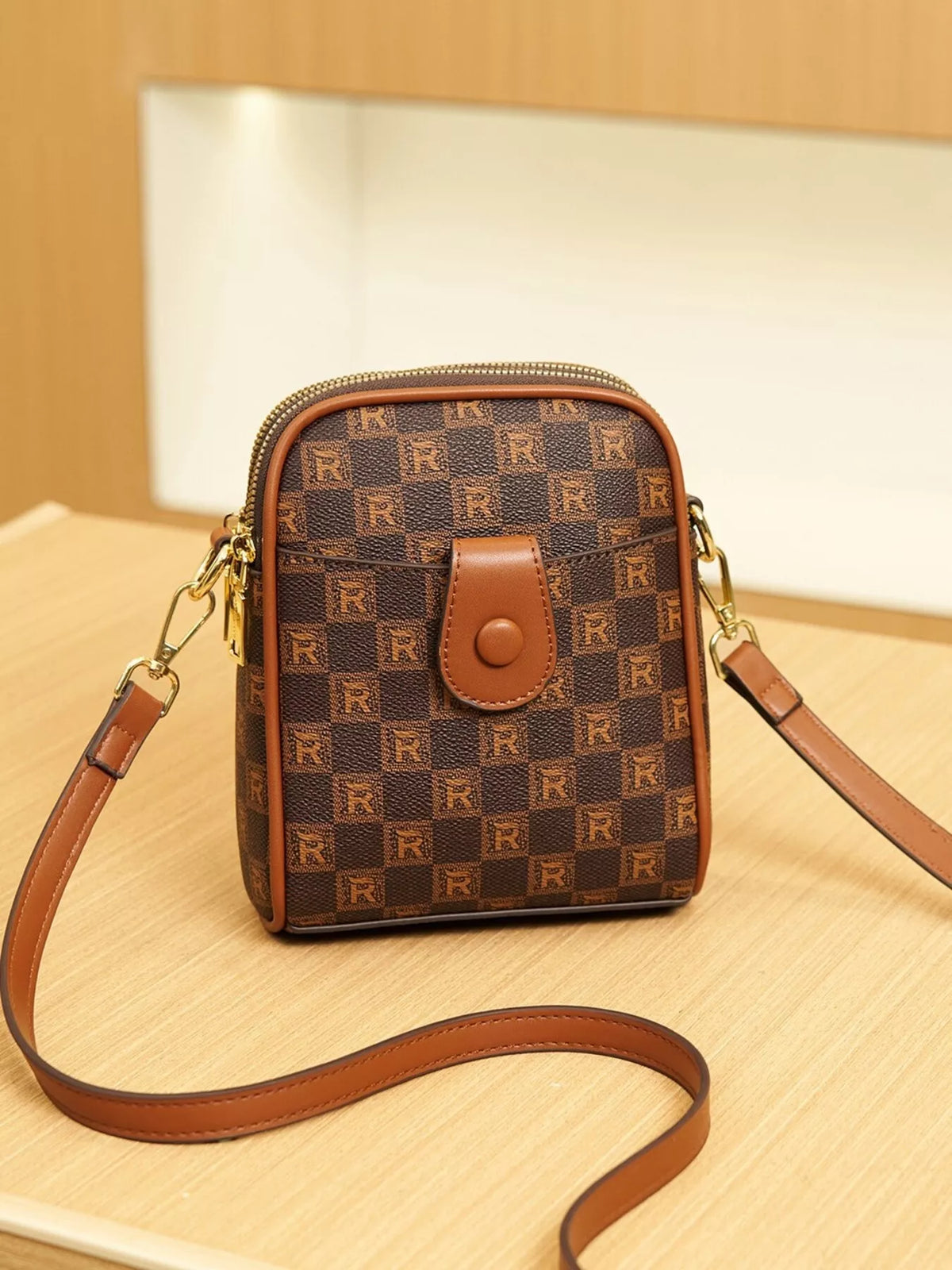 Printed PU Leather Crossbody Bag in Brown, view 7