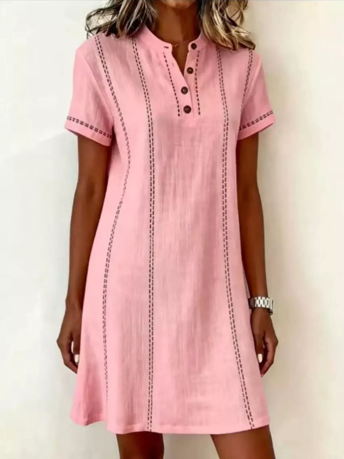 Full Size Button Detail Short Sleeve Shift Dress Plus Size - Lilixa.store
