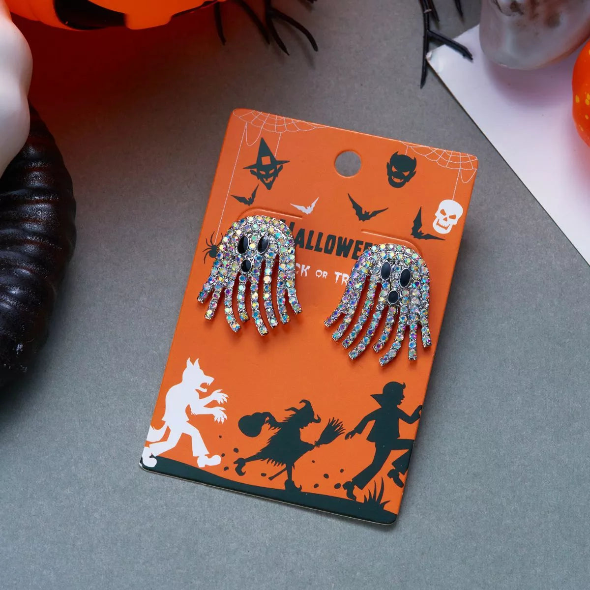 Halloween Rhinestone Ghost Shape Earrings