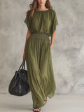 Chiffon Maxi Dress with Smocked Waist - Lilixa.store